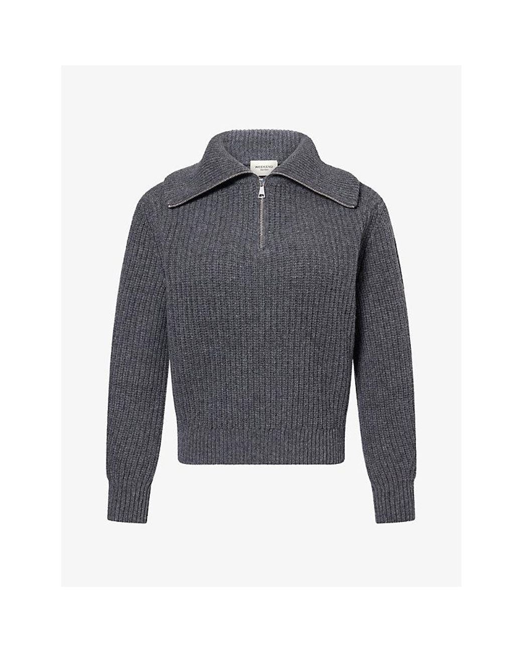 Weekend by Maxmara Gray Ribbed 1/2 Zip Wool Jumper