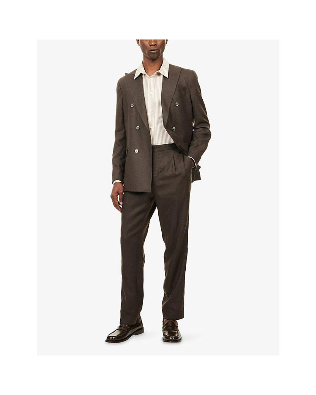 Oscar Jacobson Brown Delon Evo Straight-Leg Linen Trousers for men