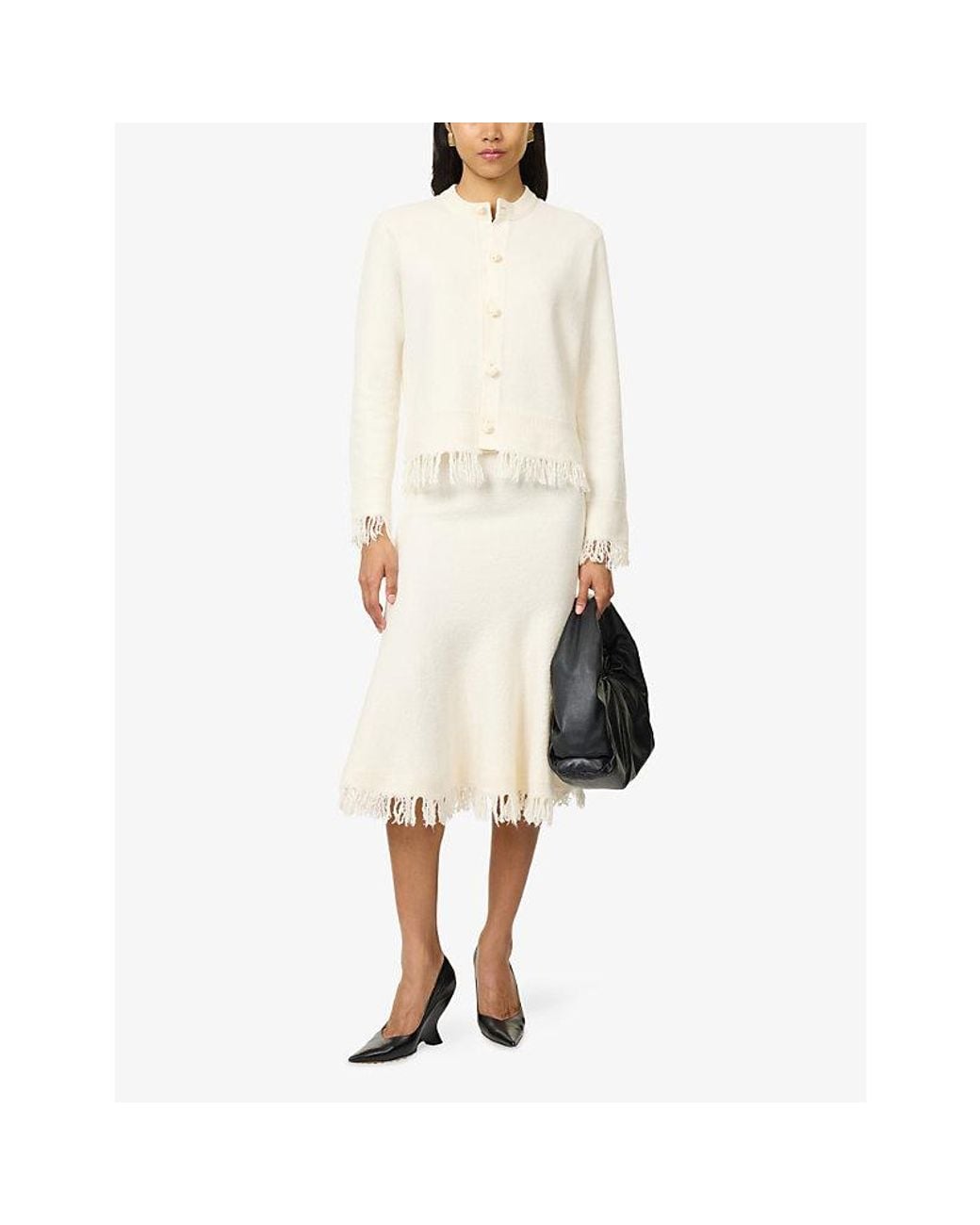 Bottega Veneta White Round-Neck Fringed Wool Cardigan