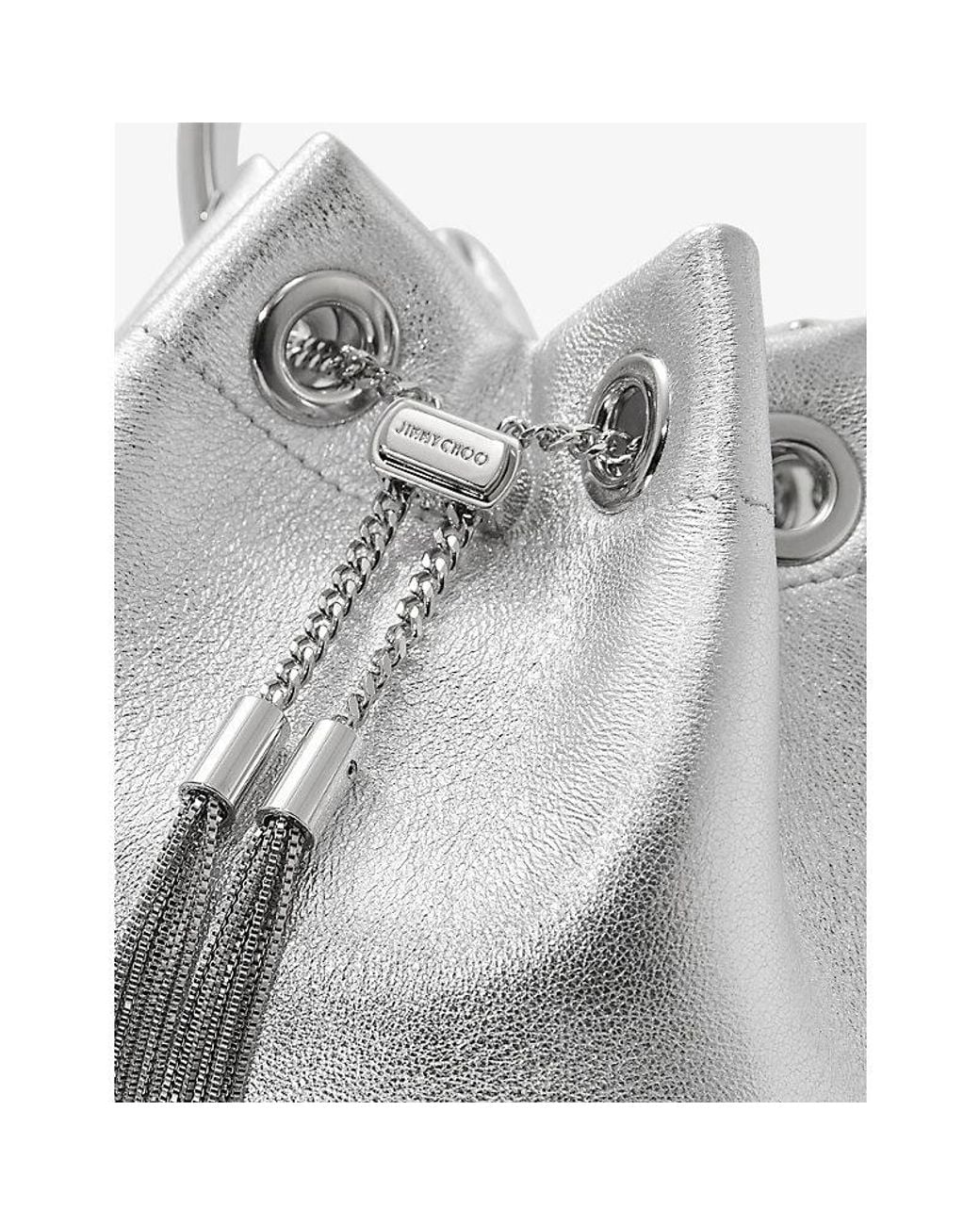 Jimmy Choo Gray Bon Bon Metallic-Leather Top-Handle Bag