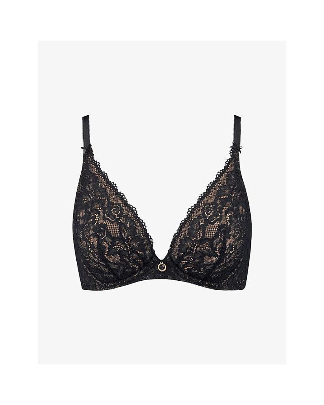 Aubade Black Rosessence Underwired Stretch-Lace Plunge Bra