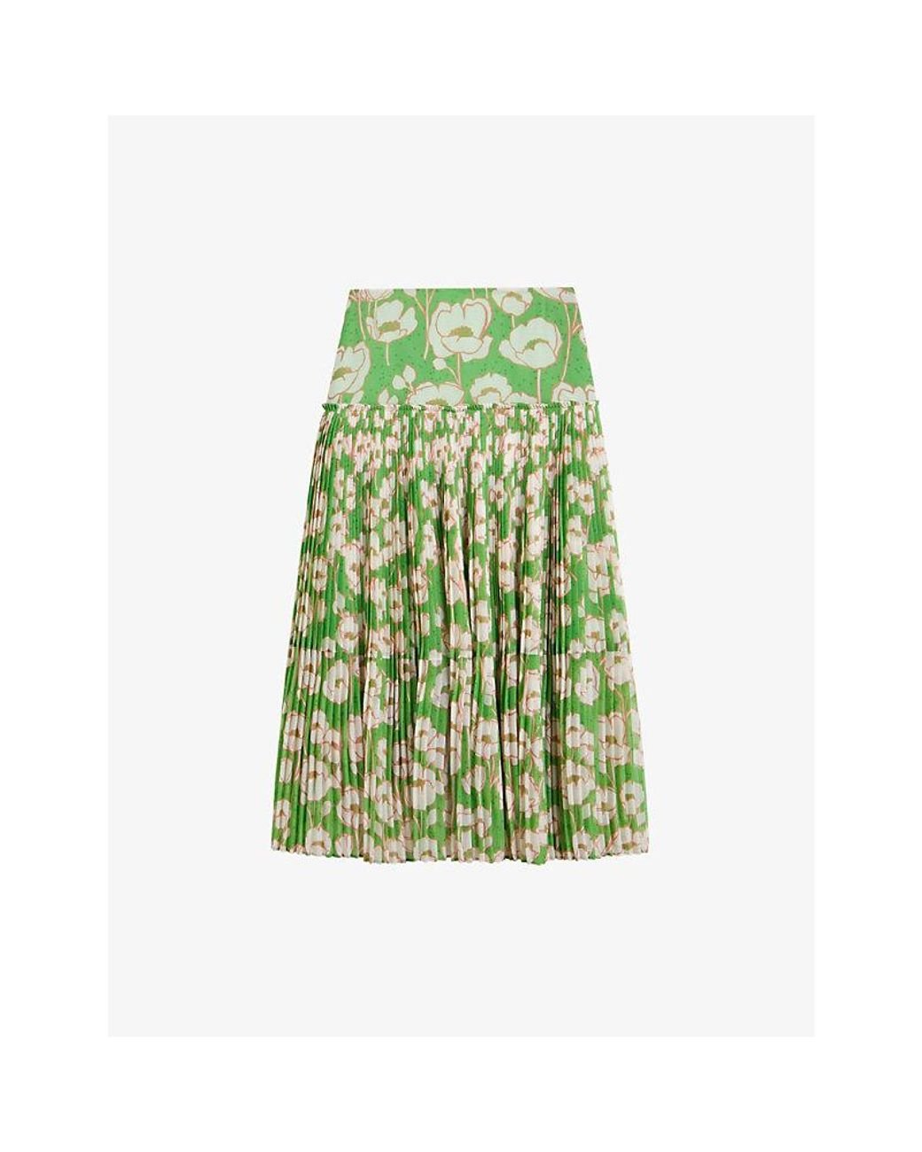 Ted Baker Maryin Floral-print Pleated Recycled Polyester-blend Midi Skirt  in Green | Lyst