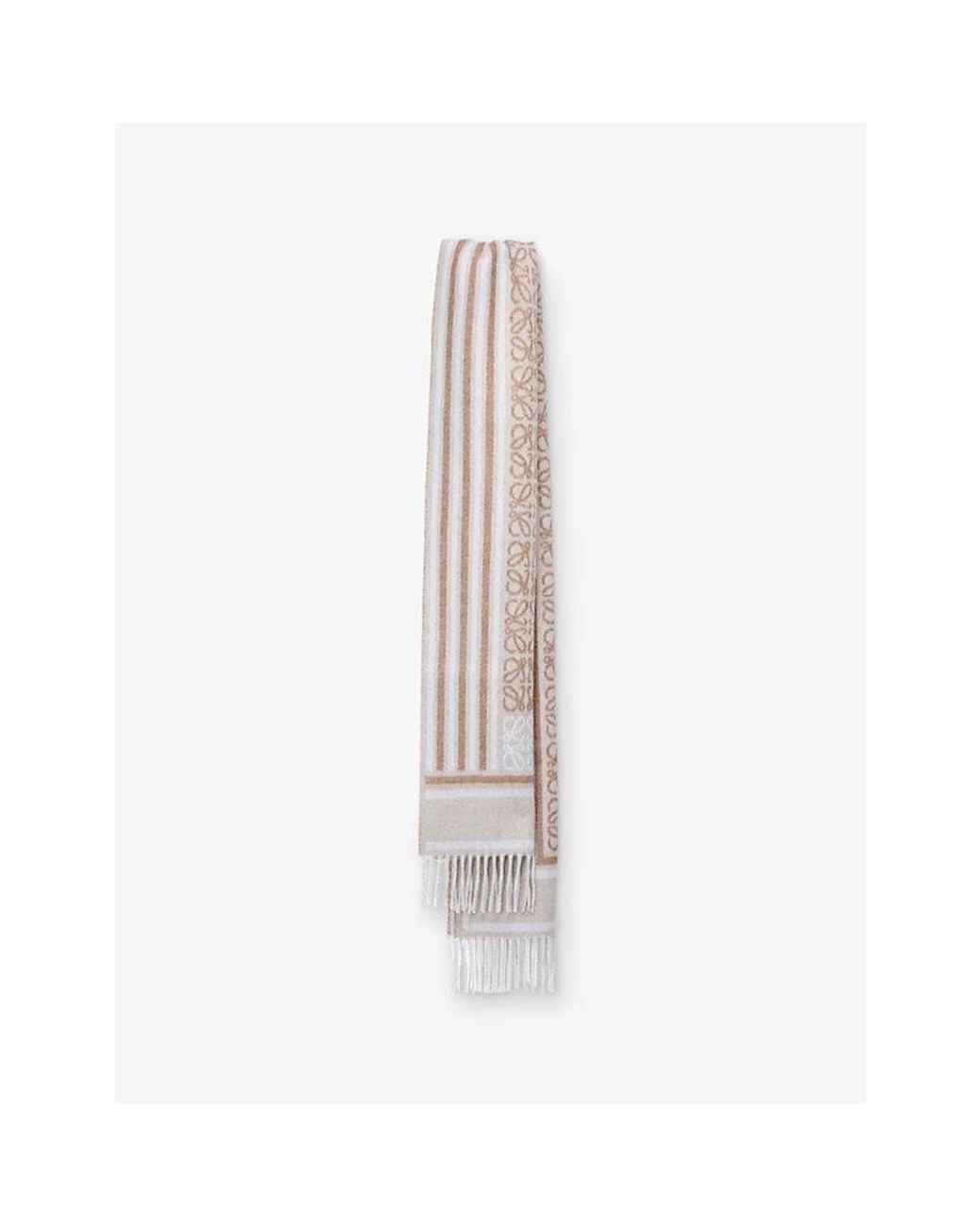 Loewe White Branded Wool And Cashmere Scarf