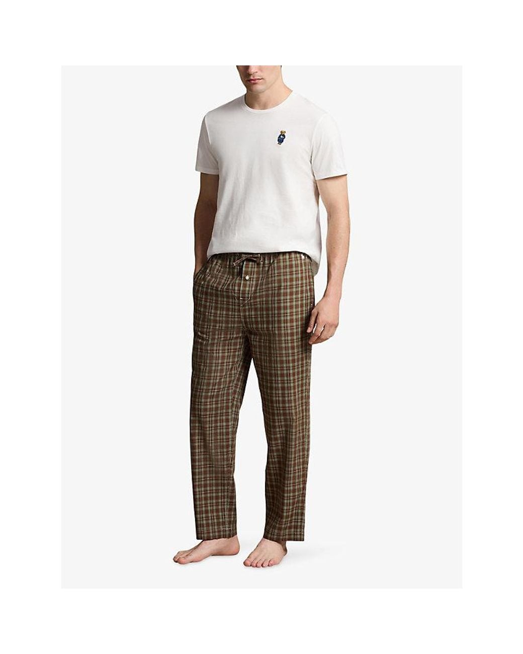 Polo Ralph Lauren Multicolor Polo Bear Embroidered Cotton Jersey And Plaid Flannel Pyjama Set for men