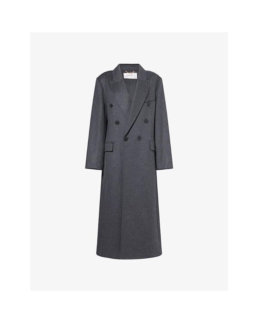 Victoria Beckham Gray Double-Breasted Wool-Blend Long Coat
