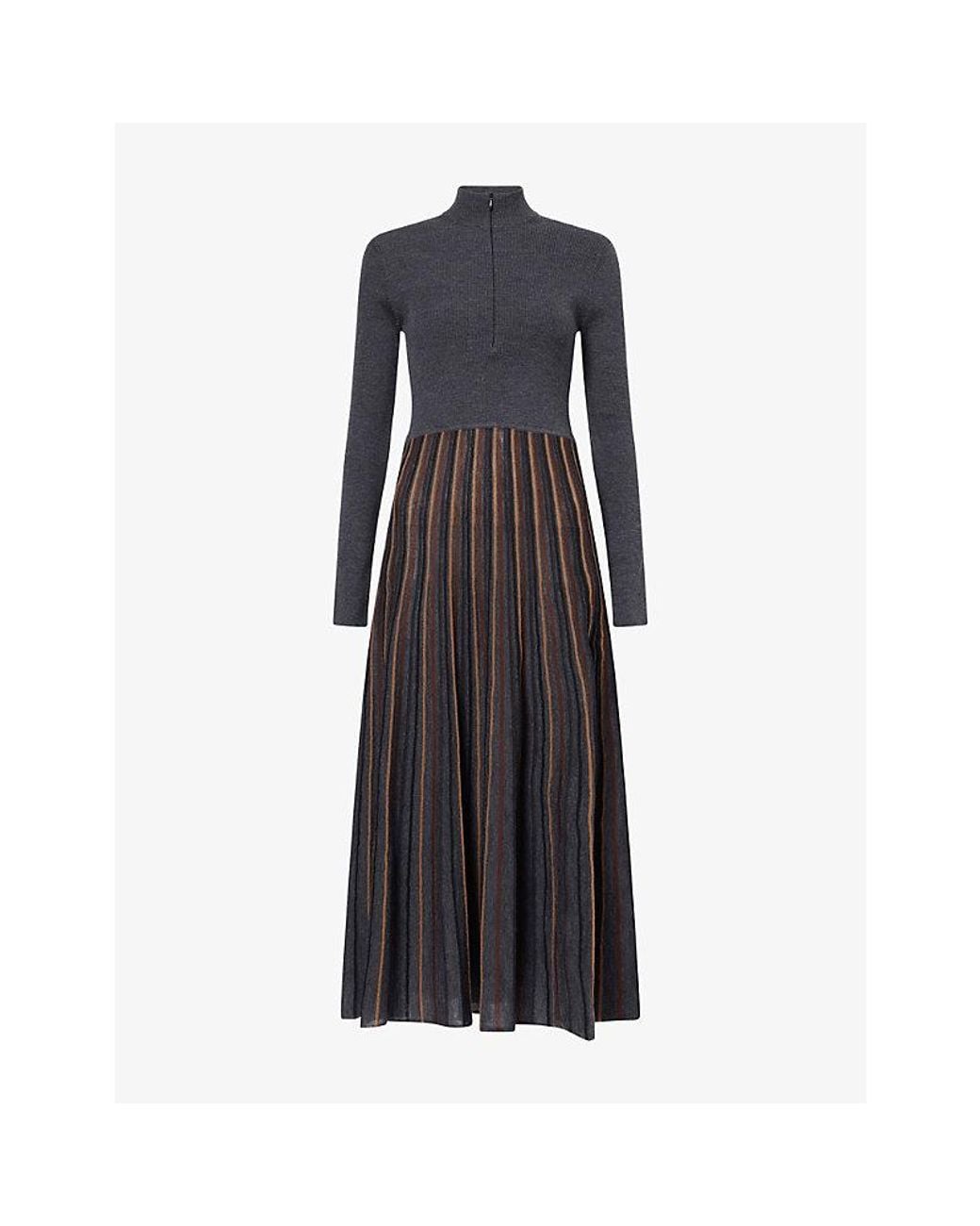 ME+EM Black Striped Merino-Wool Maxi Dress