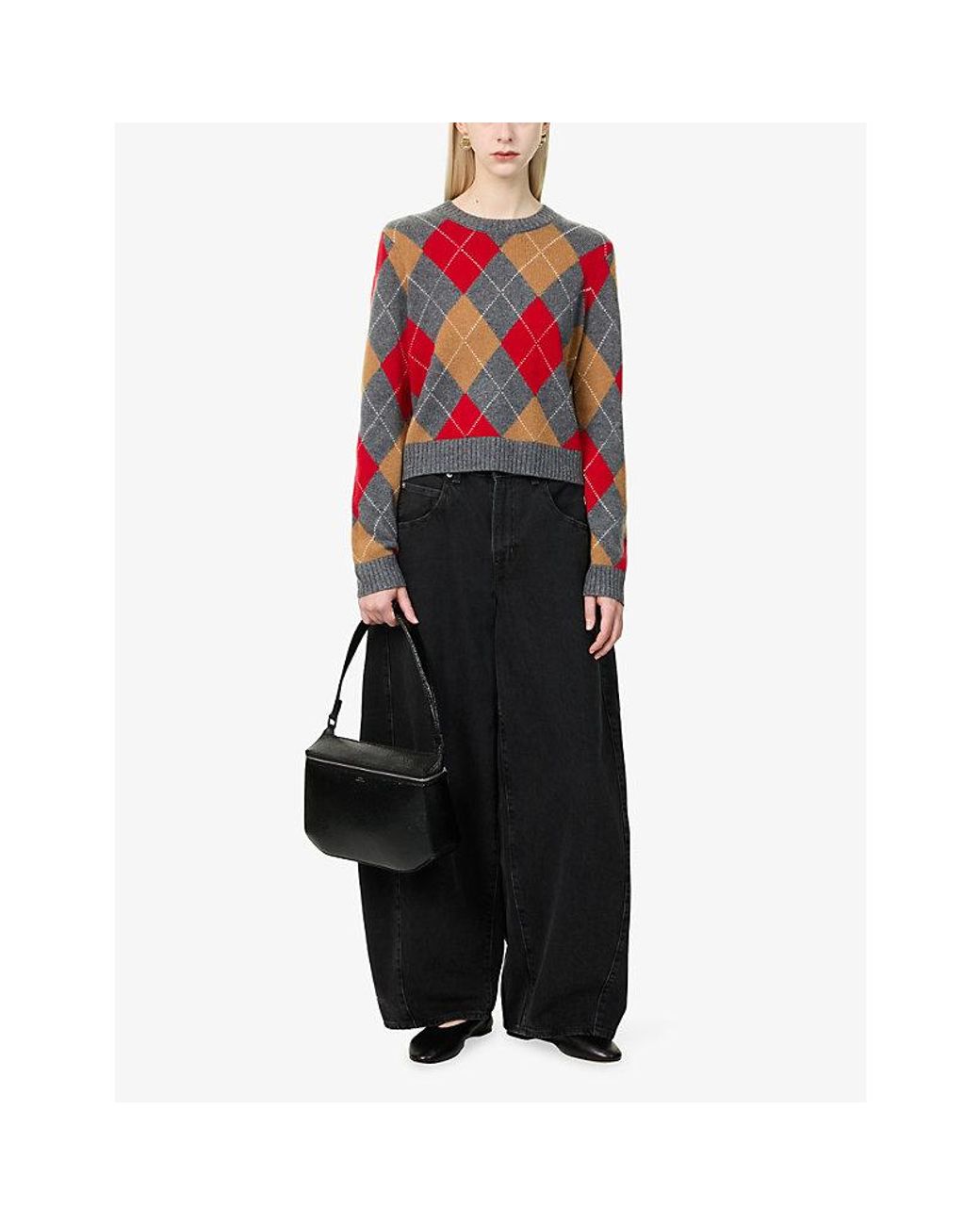 ME+EM Red Argyle Relaxed-Fit Cashmere Jumper