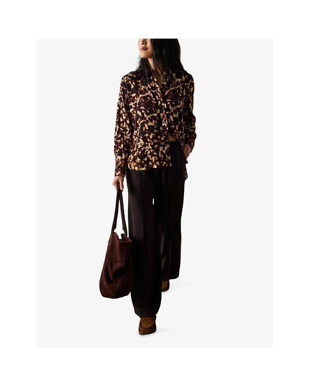 Whistles Brown Tortoiseshell-Print Crepe Shirt