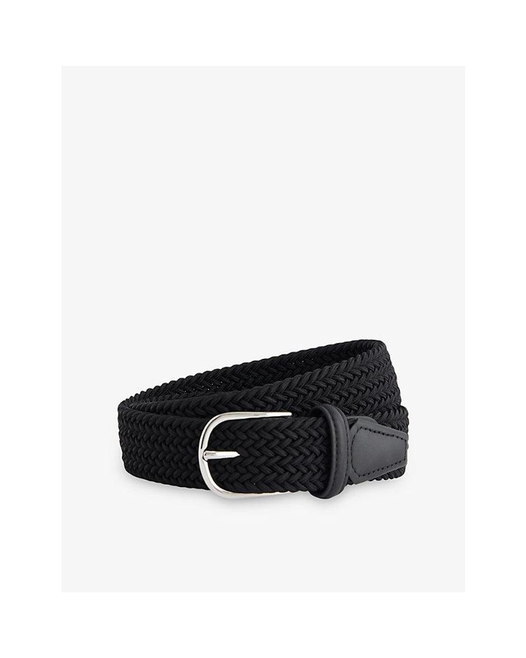 Andersons Black Woven Elastic And Leather Belt for men