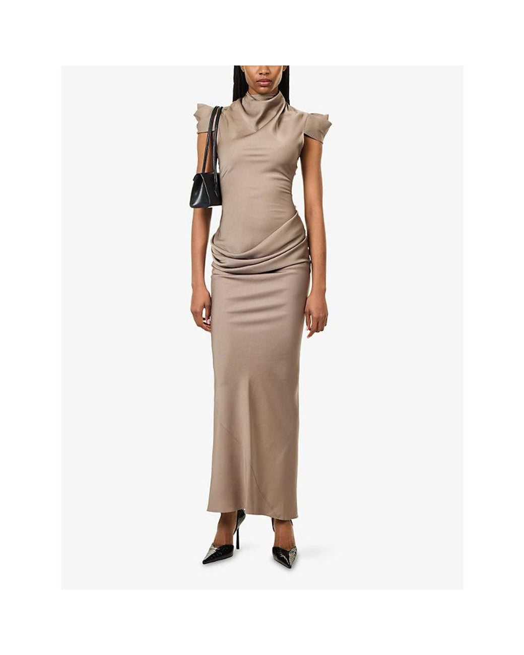 De La Vali Natural Cosima Satin Maxi Dress