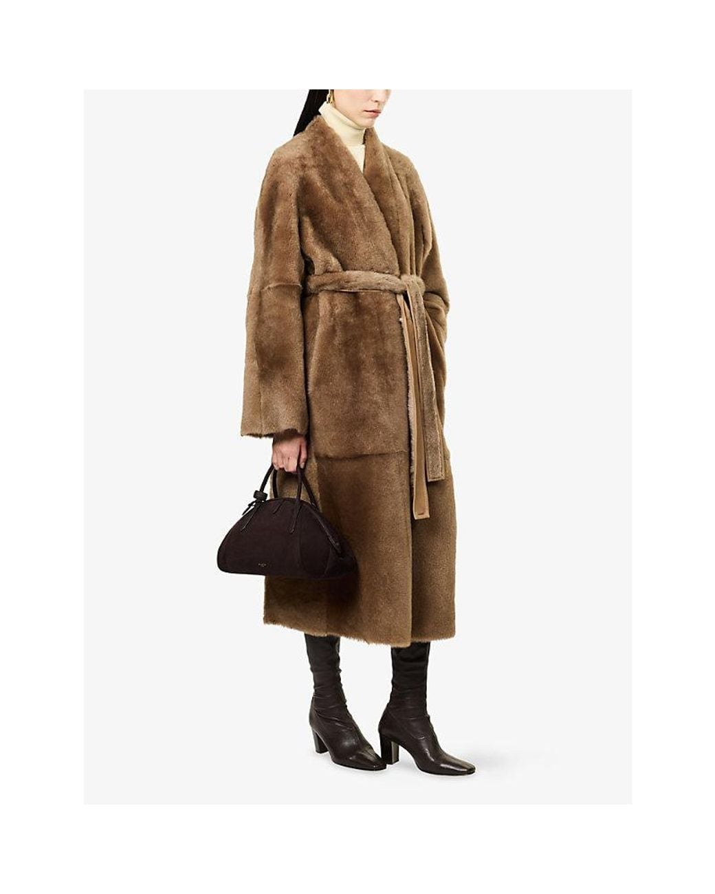 Nour Hammour Brown Davos Longline Shearling Coat