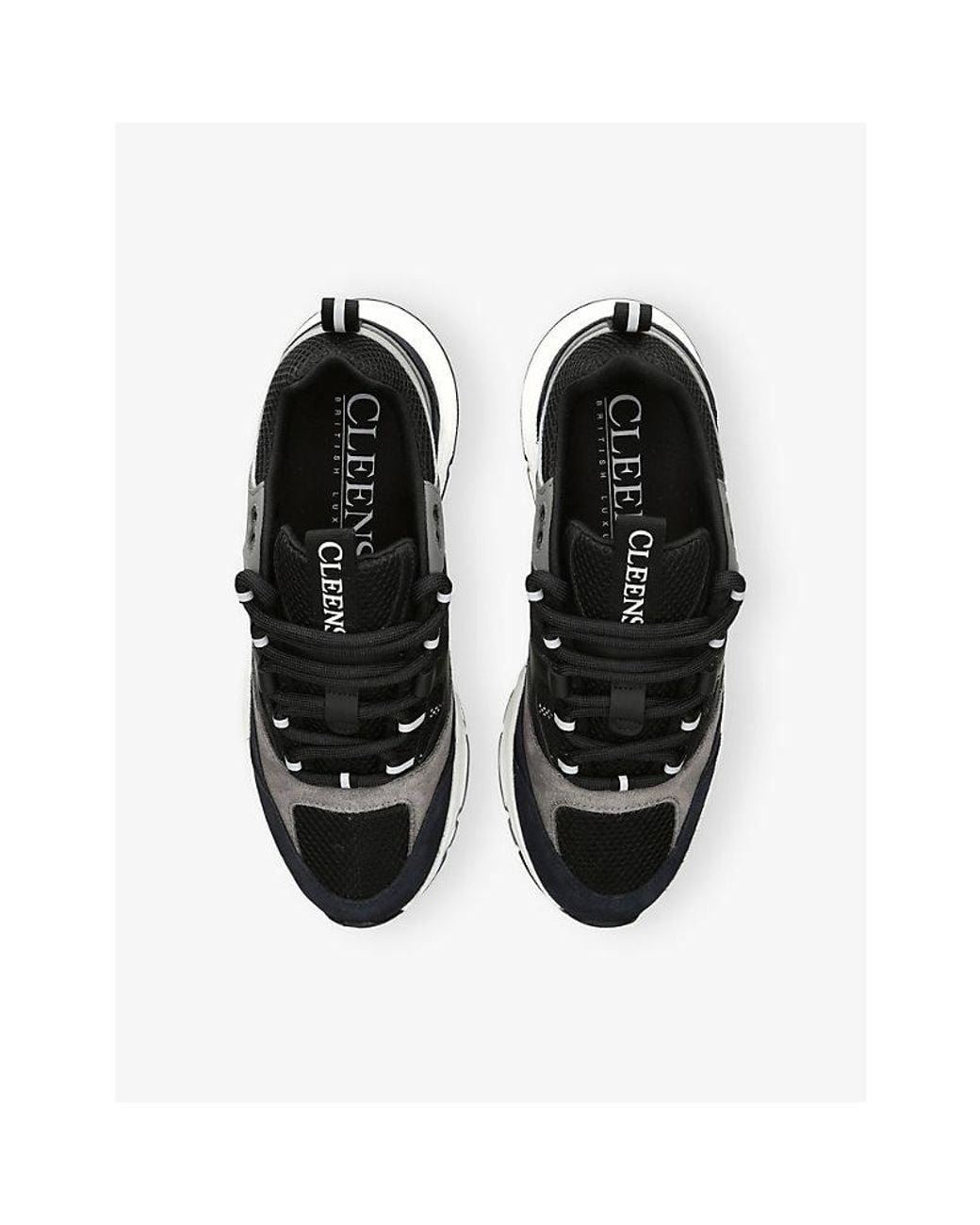 Cleens Black Aero Runner Leather, Suede And Mesh Trainers for men