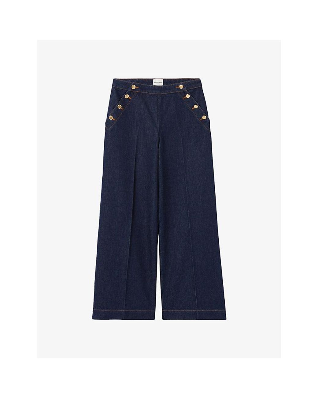 Claudie Pierlot Blue Button-Embellished Wide-Leg Mid-Rise Jeans