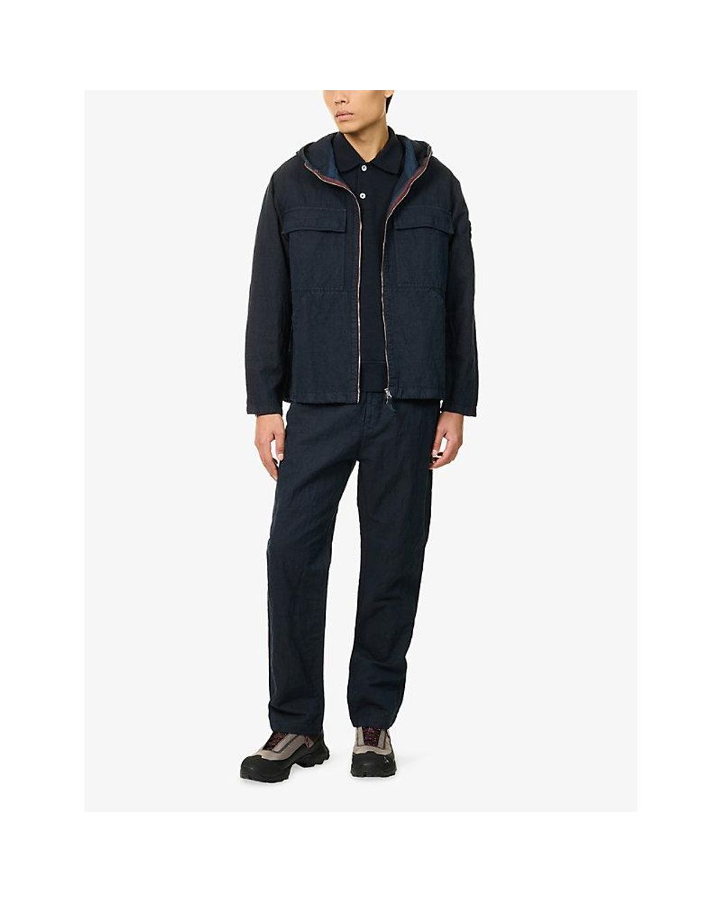 Stone Island Blue Diagonal Hooded Cotton-Wool Overshirt for men