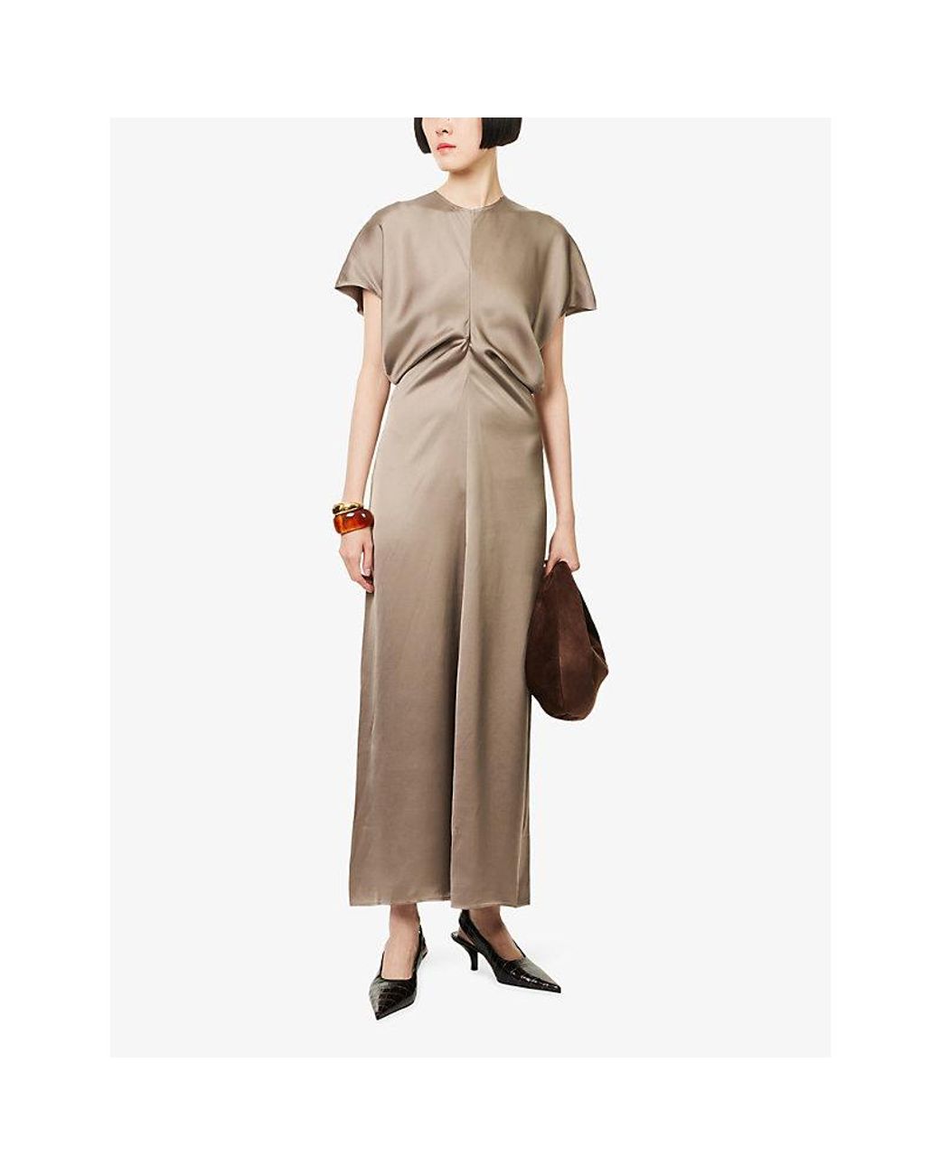 TOTEME Slouch Short-Sleeves Woven Midi Dress in Natural | Lyst