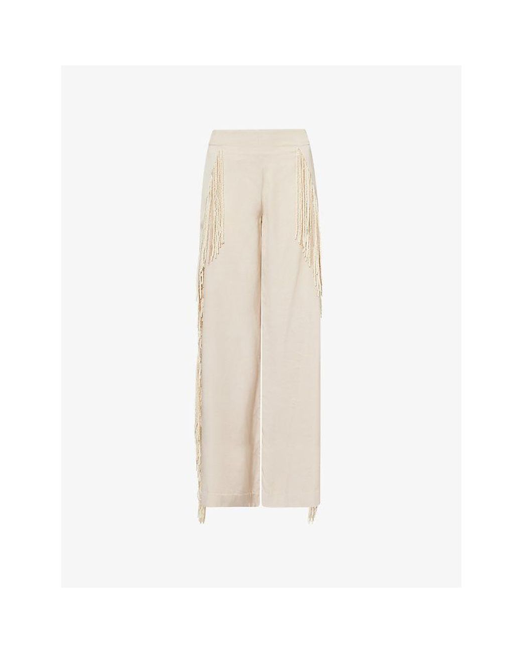 Rebirth Natural Beaded Fringe Woven Trousers
