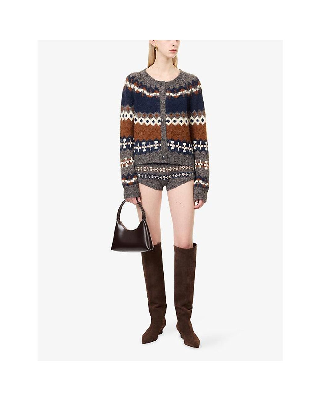 GOOD AMERICAN Gray The Knit Fair-Isle Woven Micro Shorts