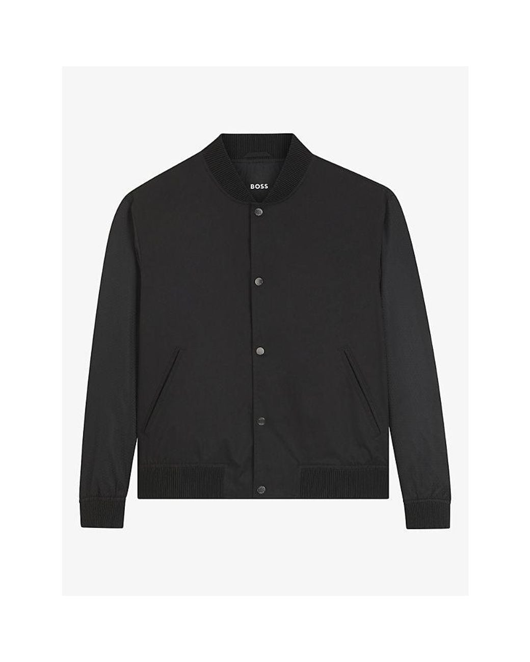 Boss Black Baseball-Collar Press-Stud Woven Jacket for men