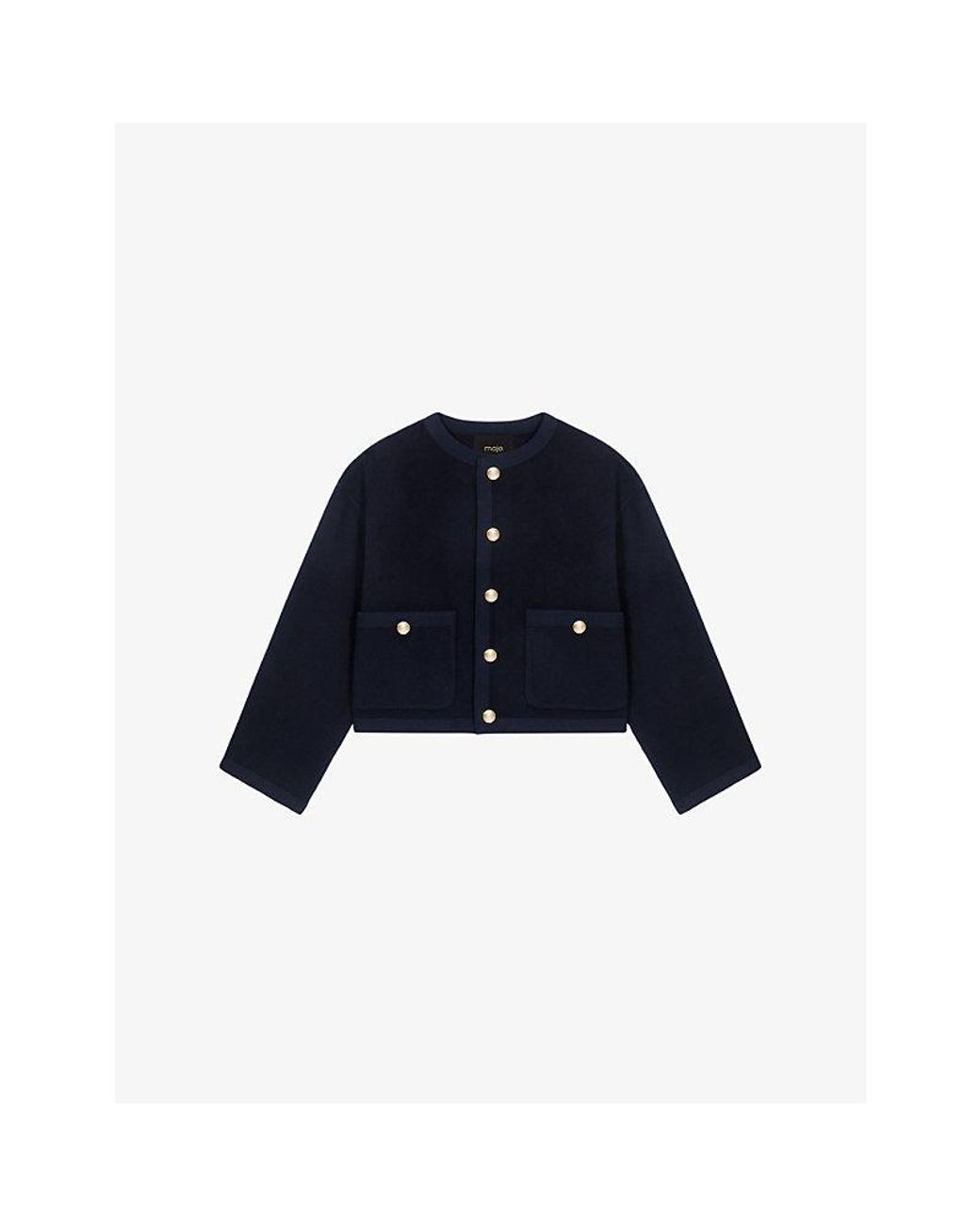 Maje Blue Braided-Trim Patch-Pocket Wool-Blend Jacket