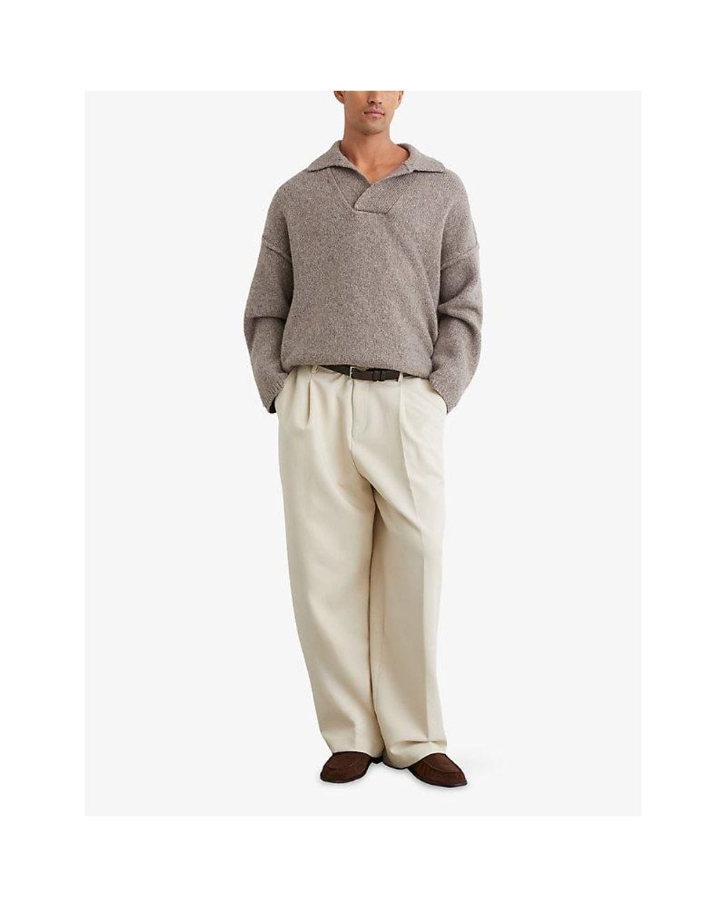 Reiss Gray Vatali Open-Neck Wool And Cotton-Blend Jumper for men