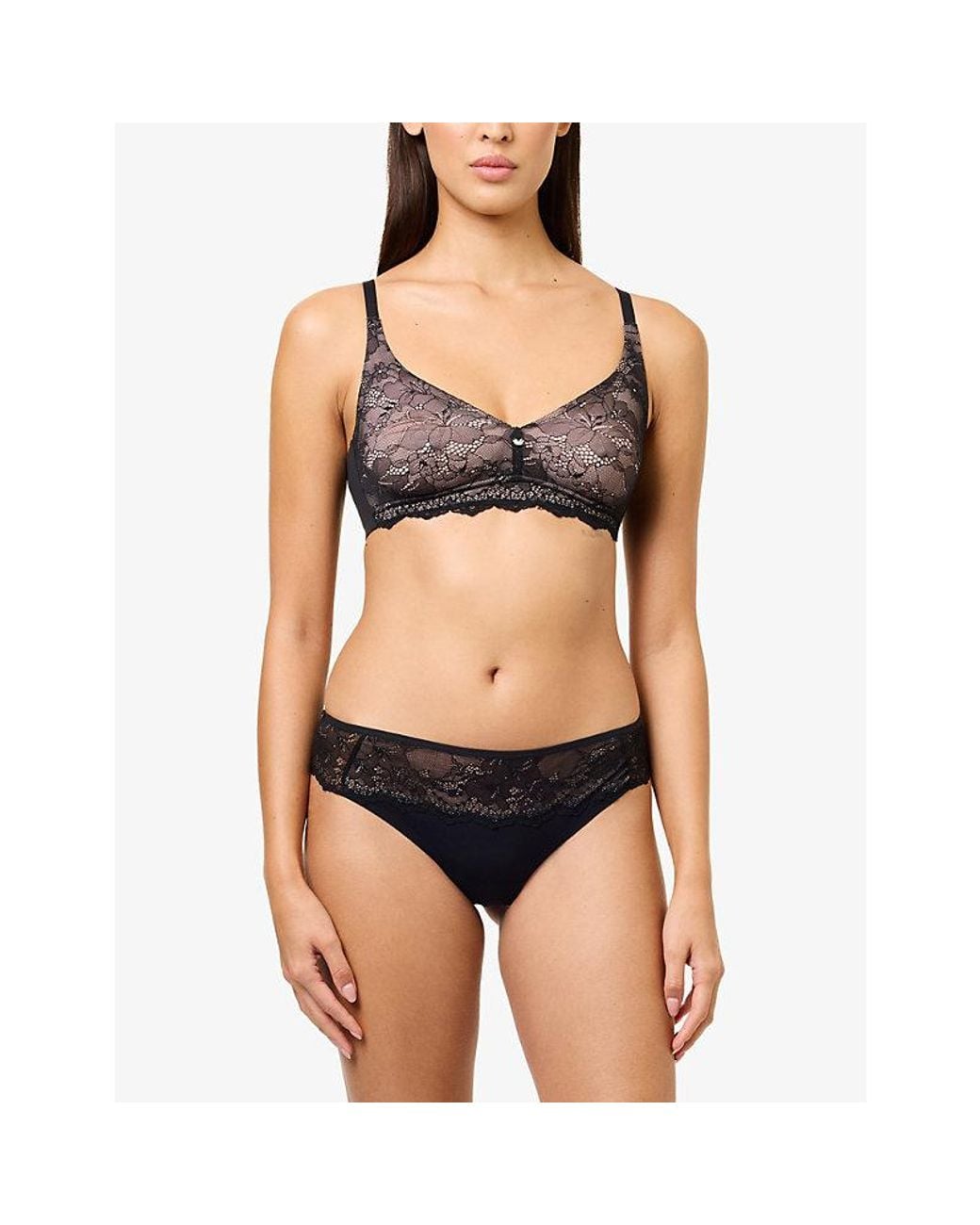 Wacoal Black Essence Lace-Trim Tanga Briefs