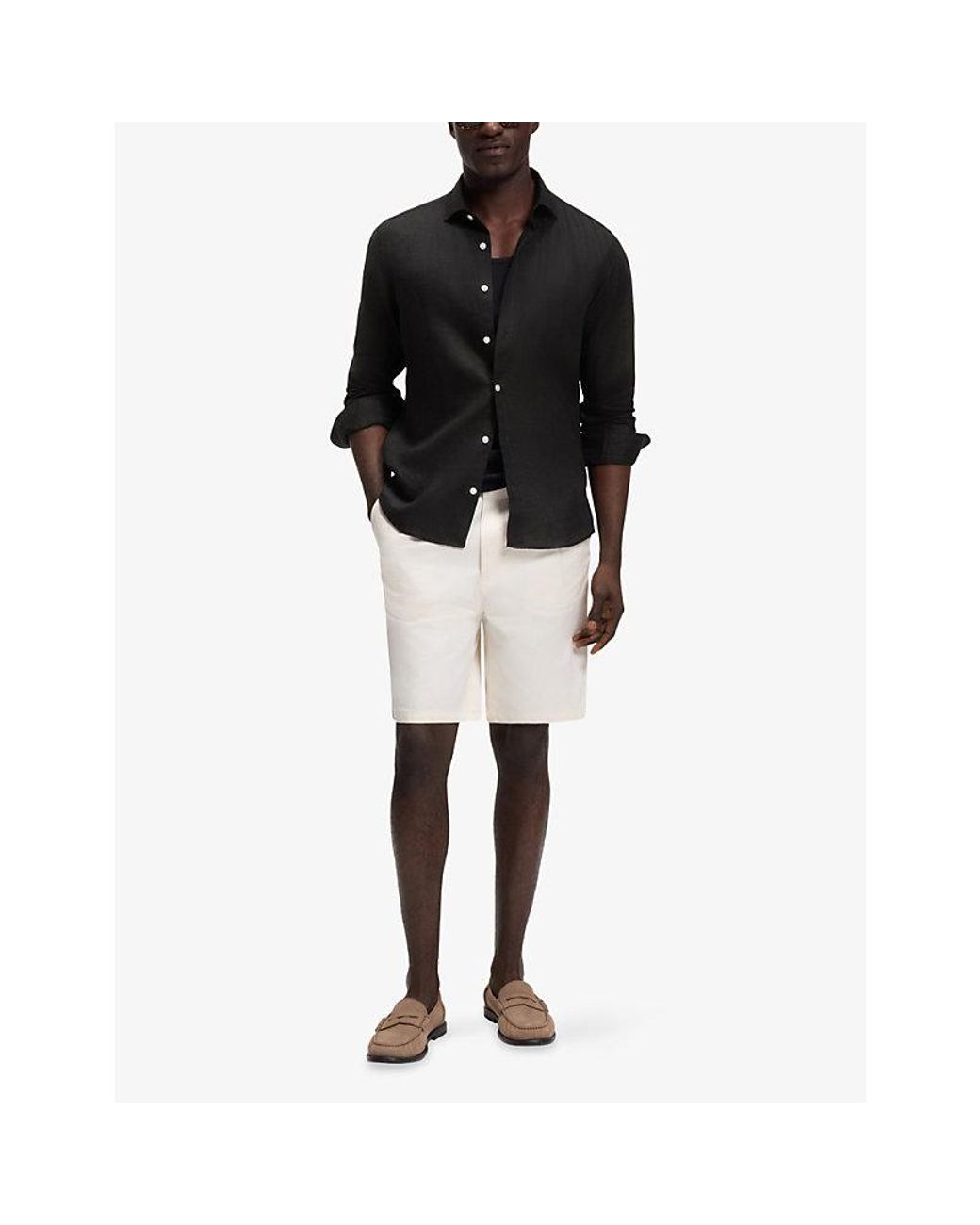Boss Black Spread-Collar Regular-Fit Linen Shirt for men