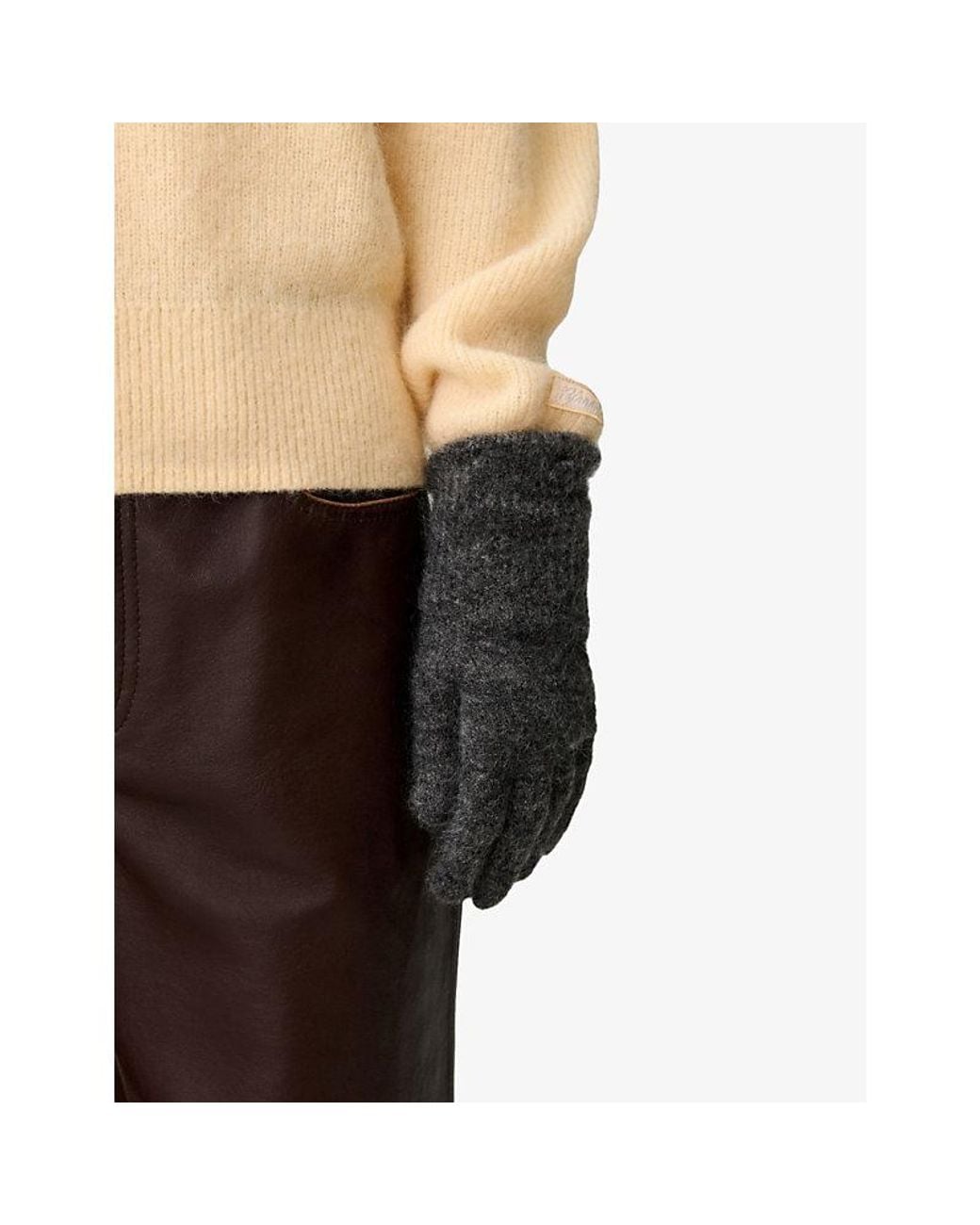 Claudie Pierlot Black Brushed-Texture Wool-Blend Gloves