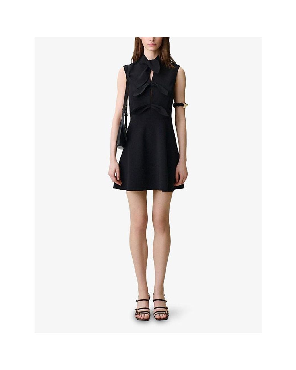 Claudie Pierlot Black Bow-Embellished Crepe Mini Dress