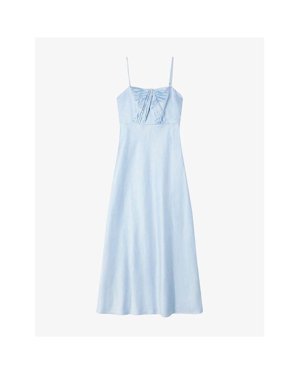 Sandro Blue Bow Square-Neck Satin Maxi Dress