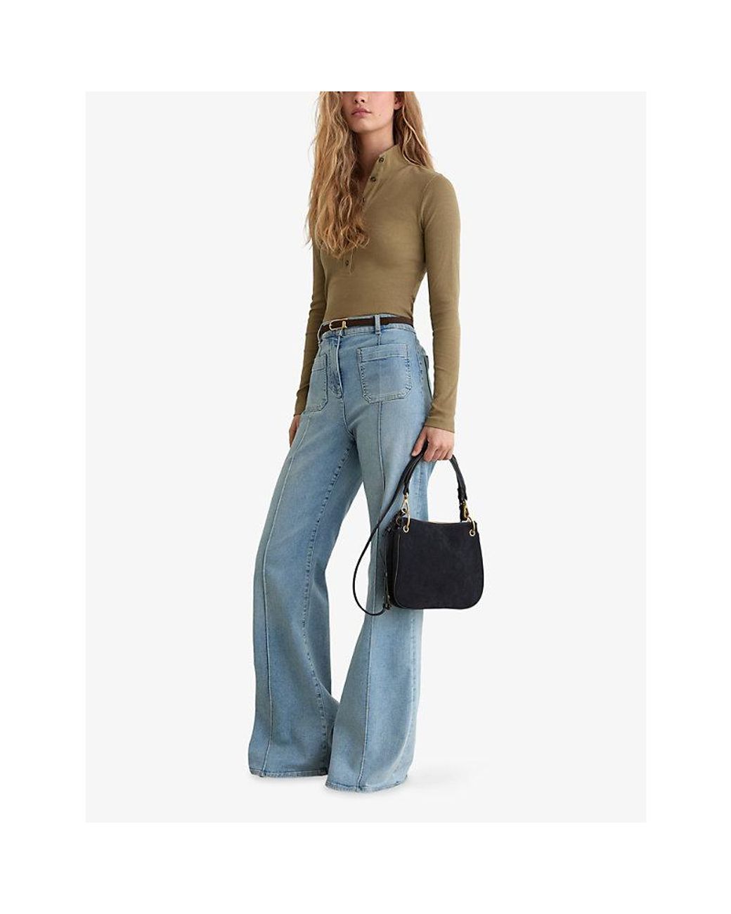 Reiss Green Ida Funnel-Neck Stretch-Cotton Top