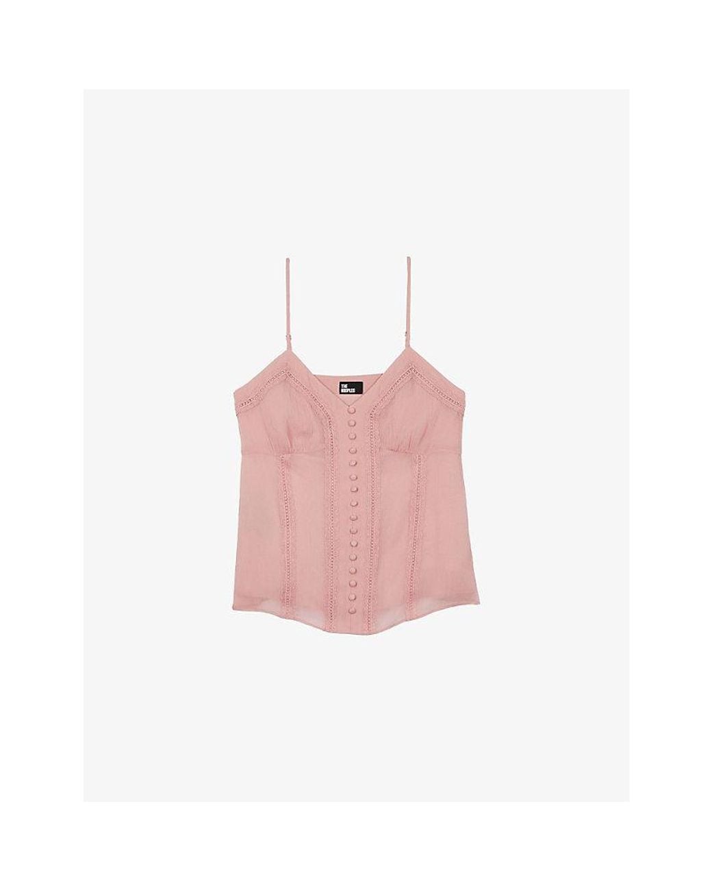 The Kooples Pink Embroidered V-Neck Woven Cami Top