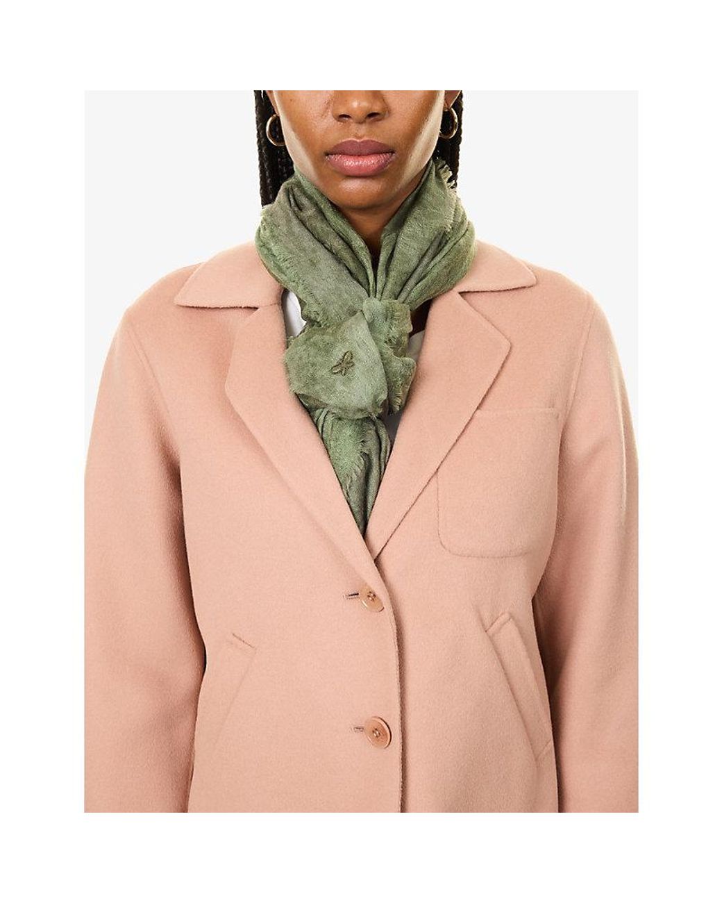 Weekend by Maxmara Green Tie-Dye Fringed-Edge Wool Scarf