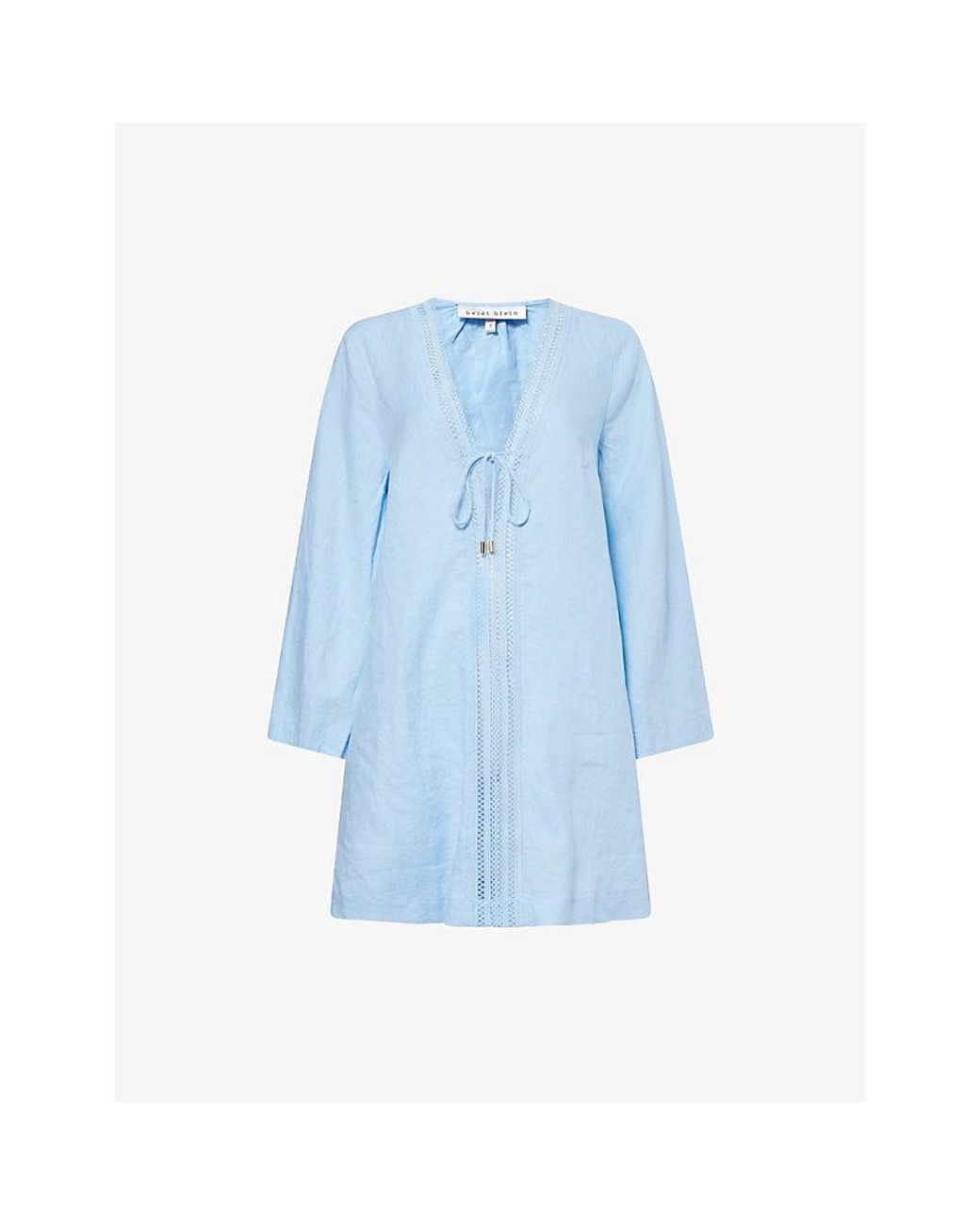 Heidi Klein Blue Ponza Keyhole-Front Linen Kaftan