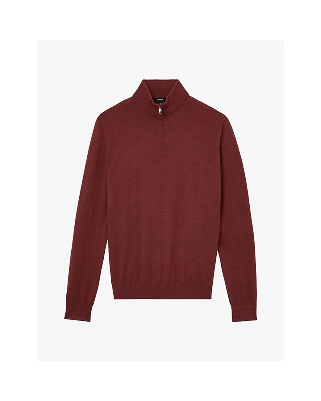 Reiss Red Blackhall Half-Zip Wool Jumper for men