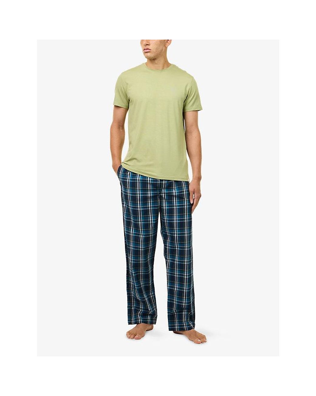 Derek Rose Blue Barker Check Cotton Lounge Trousers for men