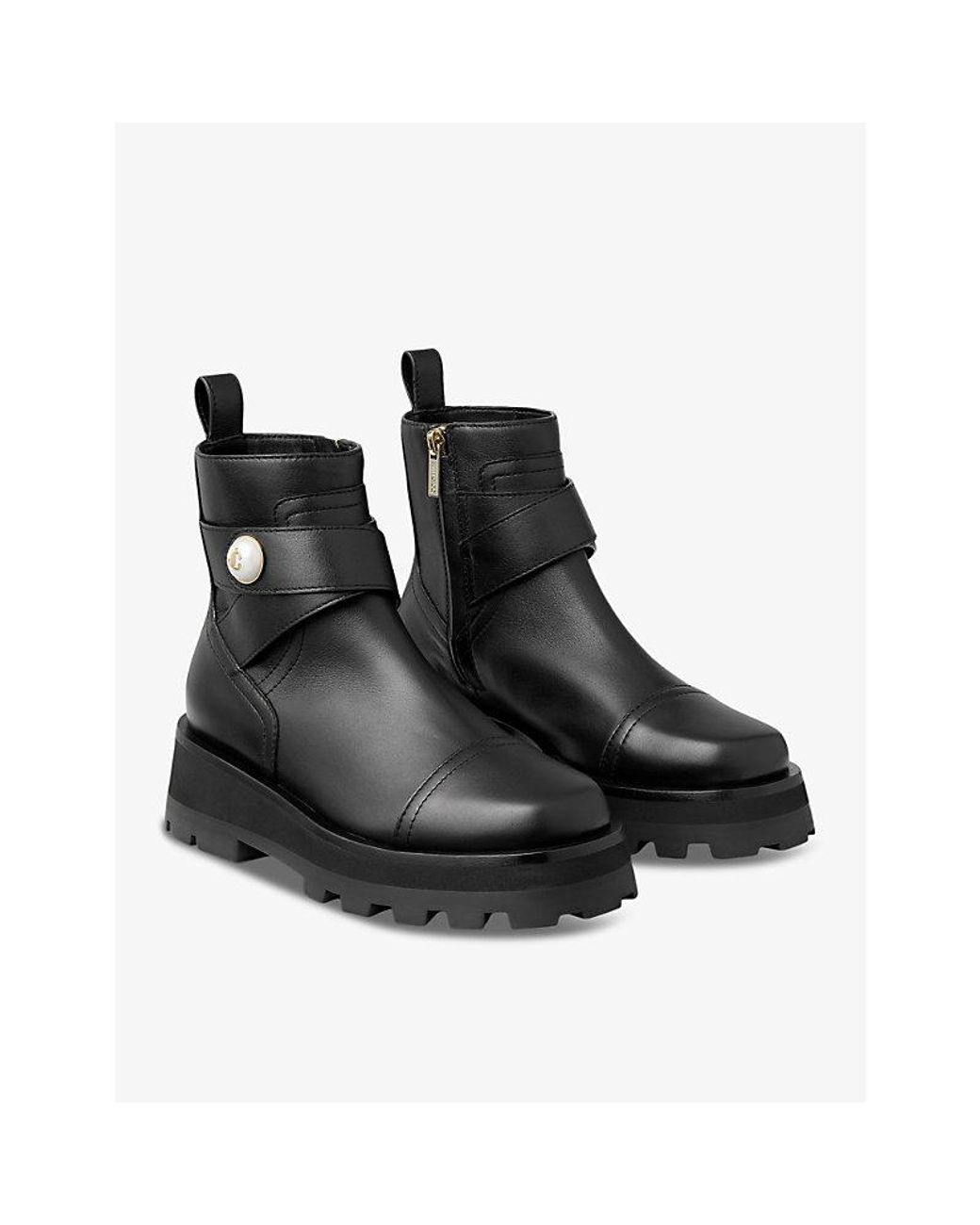 Jimmy Choo Black Meena Button-Embellished Leather Ankle Boots