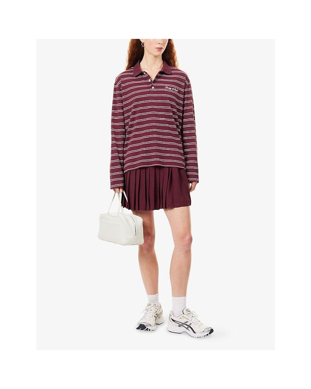 Sporty & Rich Red Abigail Signature-Logo Woven Mini Skirt