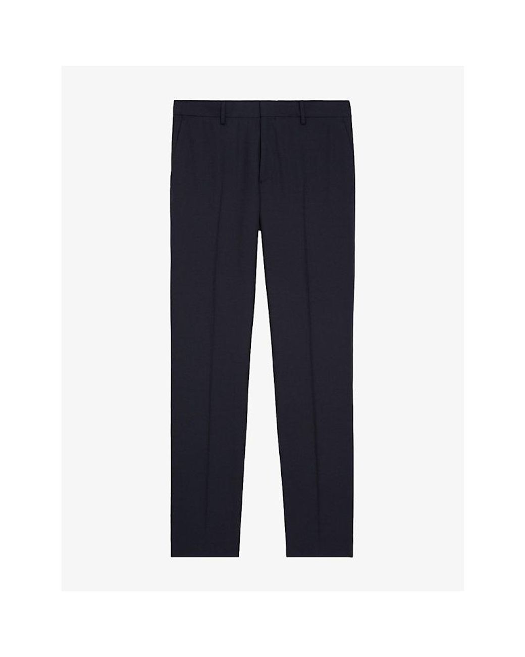 The Kooples Blue Front Crease Mid-Rise Slim-Fit Wool Trousers for men