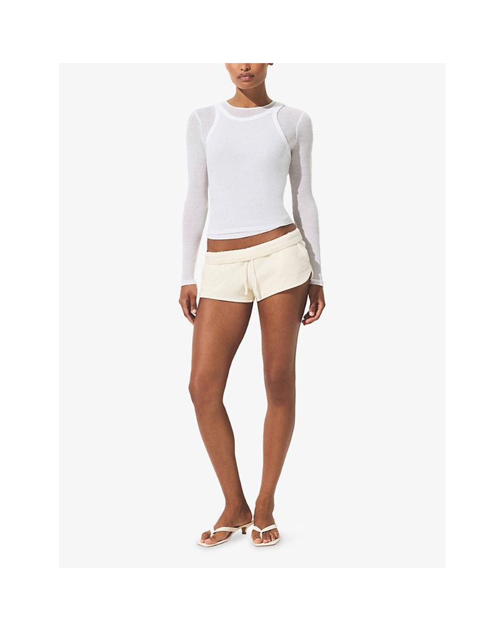 Skims White Sheer Rib Cotton-Blend Tank Top