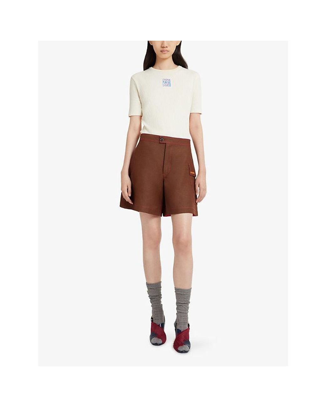 Marni Brown Flared Ramie-Blend Woven Shorts