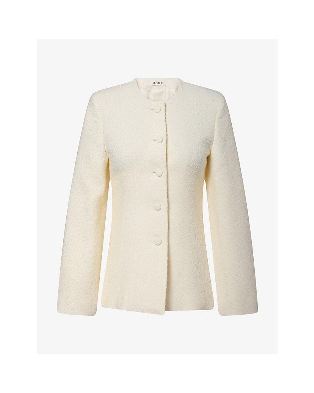 RÓHE Frames White Boucle Shaped Wool-Blend Blazer
