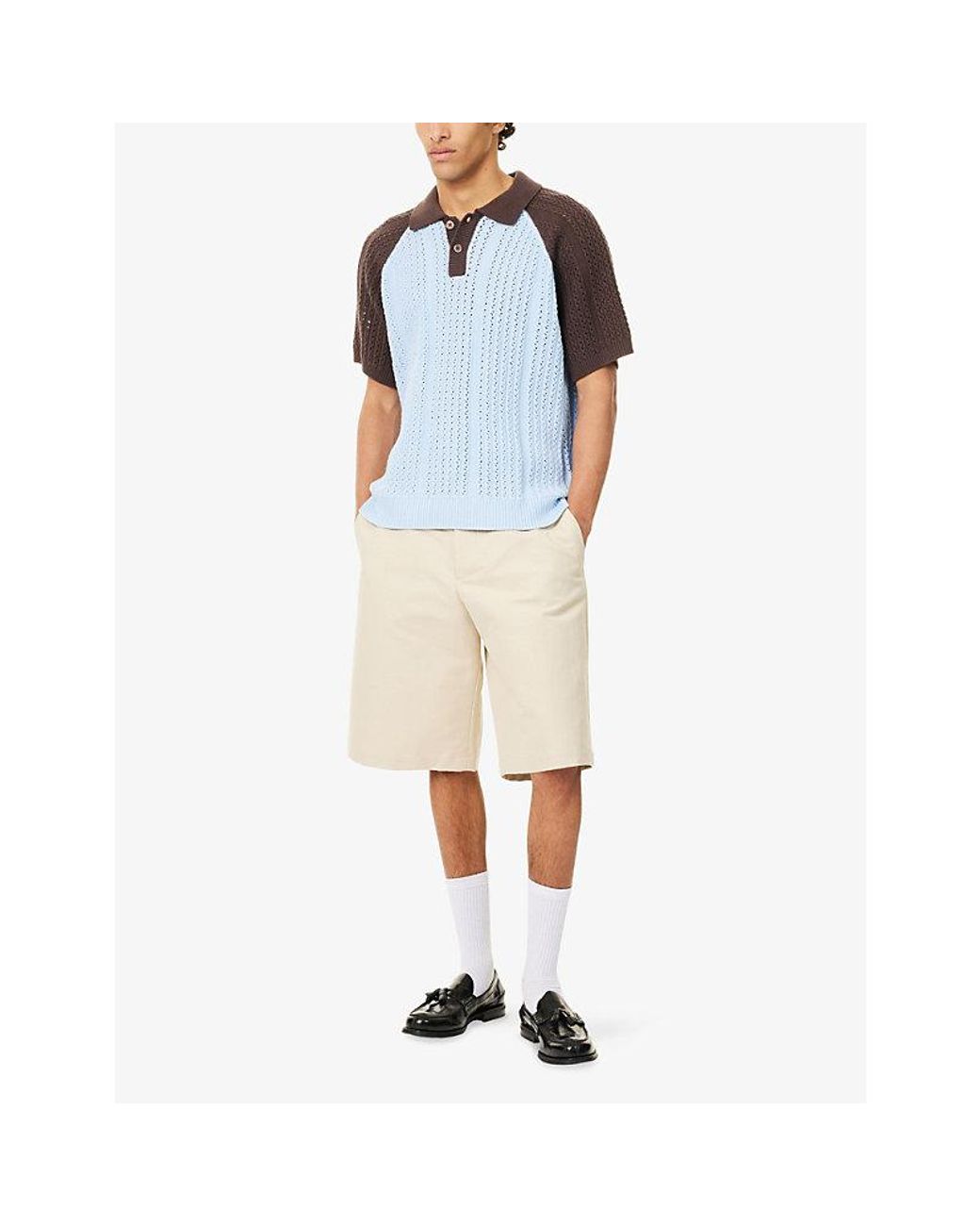 Obey Blue Abel Short-Sleeve Knitted Polo Top for men