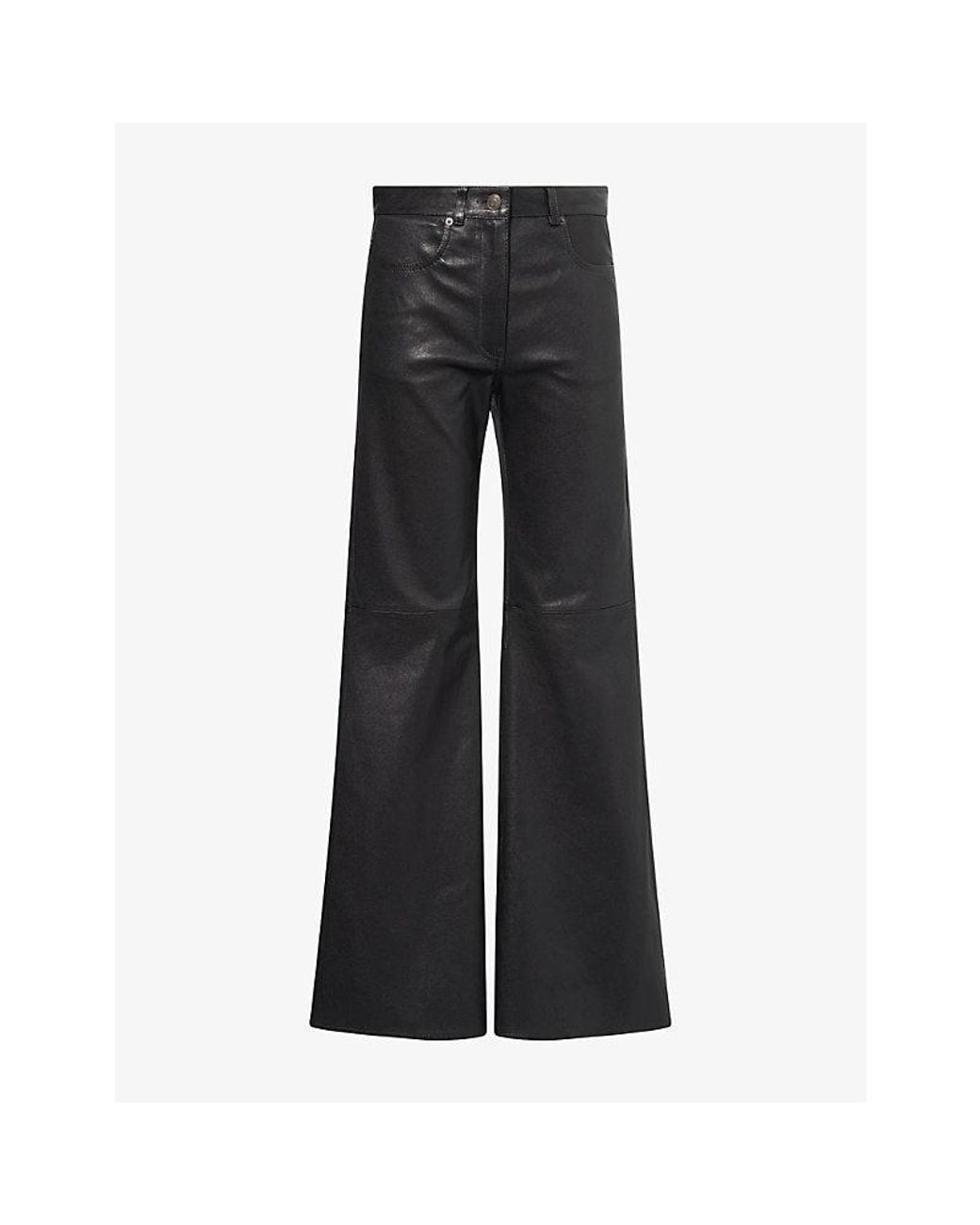 ME+EM Black Leg Elongator Flared Leather Trousers