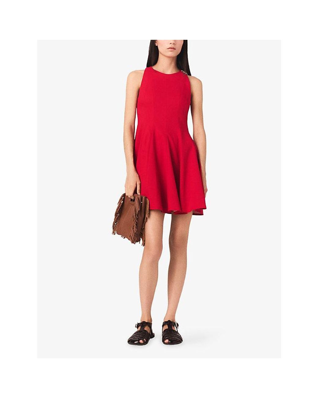Maje Flared Sleeveless Linen-Blend Mini Dress