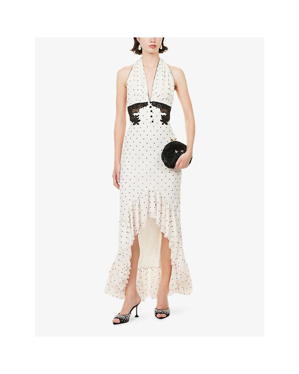 Self-Portrait White Polka Dot Halter-Neck Woven Midi Dress