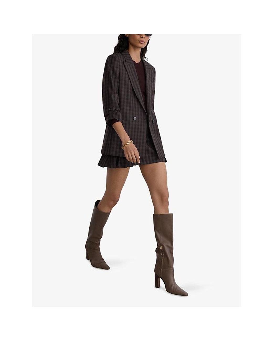 Reiss Black Sandor Checked Wool-Blend Mini Skirt