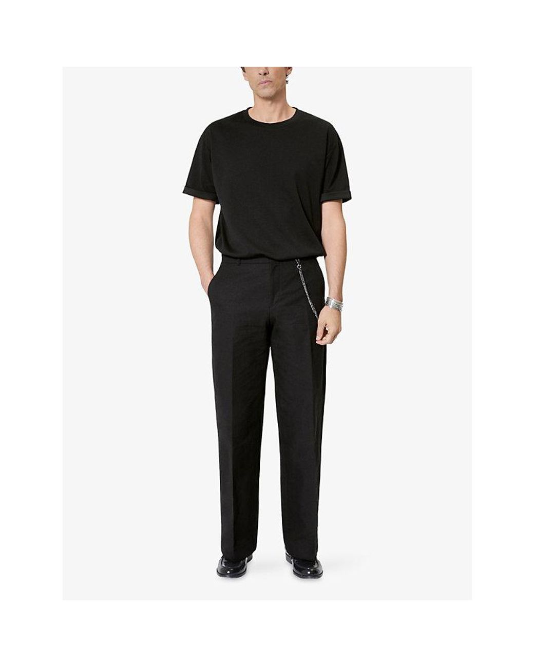 The Kooples Black Wide-Leg Chain-Belt Cotton-Blend Trousers for men