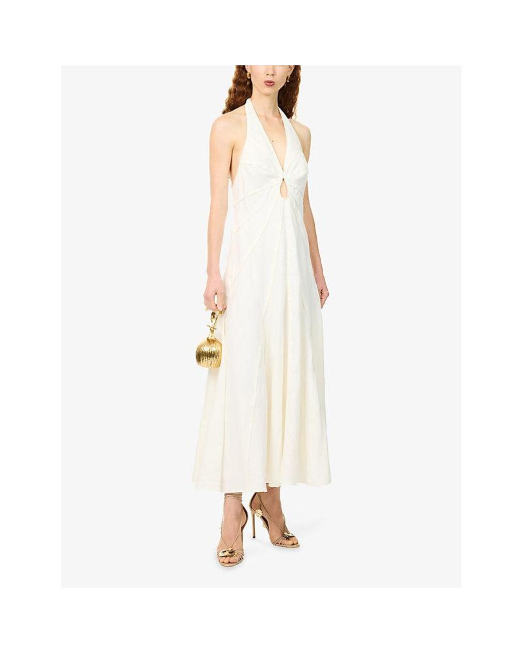 Cult Gaia White Rowyn Cut-Out Linen Midi Dress