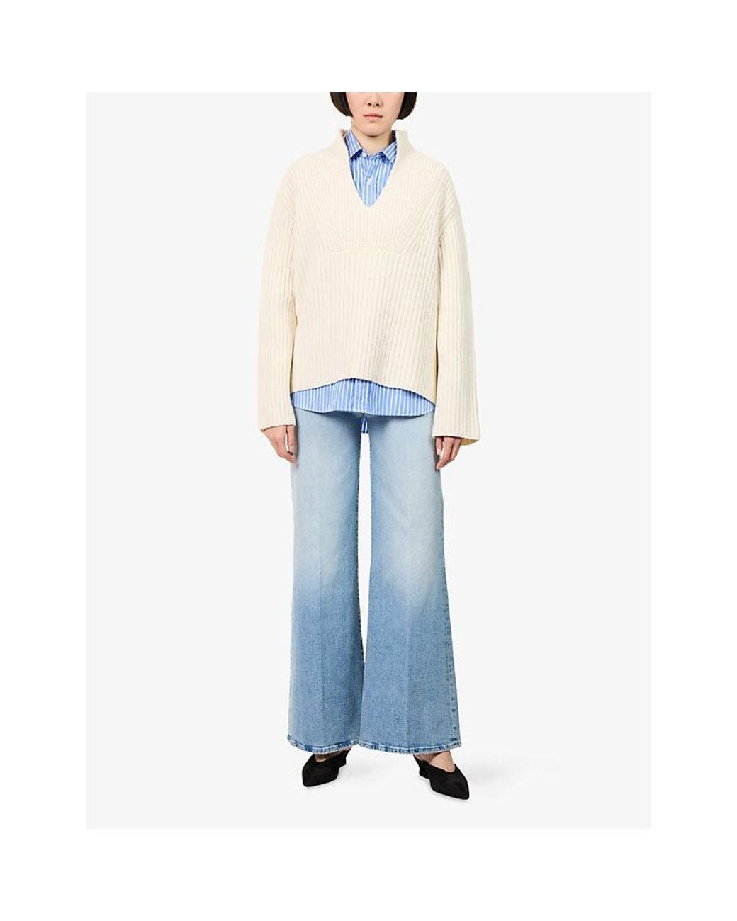 Mother Blue The Hustler Roller Sneak Flared Stretch-Denim Jeans