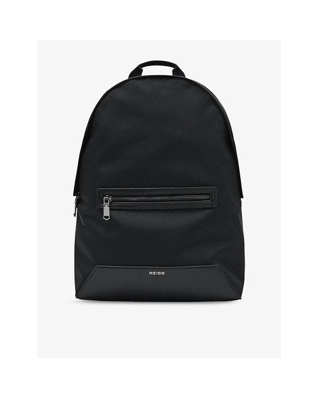 Reiss Black Allen Front-Pocket Woven Backpack for men